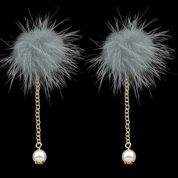 Fur Ball Drop Earrings