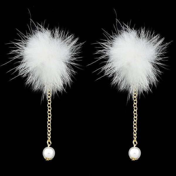Fur Ball Drop Earrings