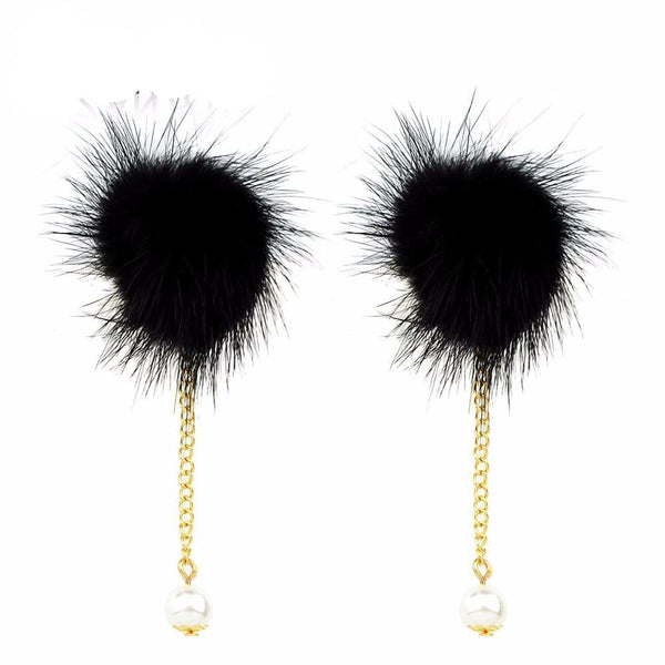 Fur Ball Drop Earrings