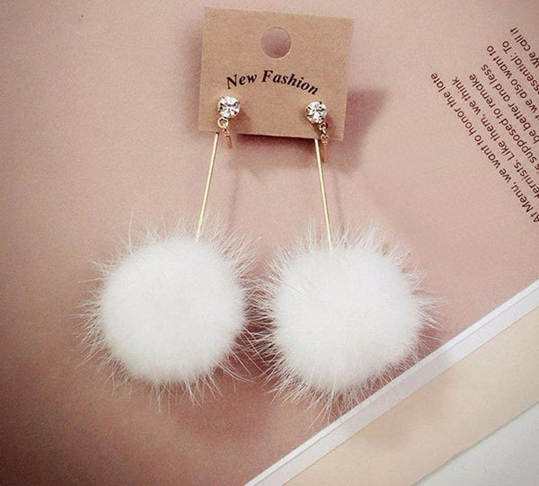Fur Pom Pom Ball Dangle Earrings