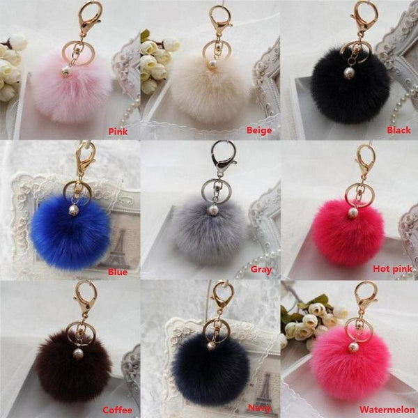 Artificial Rabbit Fur Plush Ball Keychain
