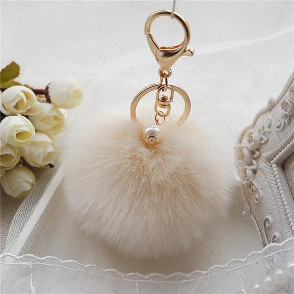 Artificial Rabbit Fur Plush Ball Keychain