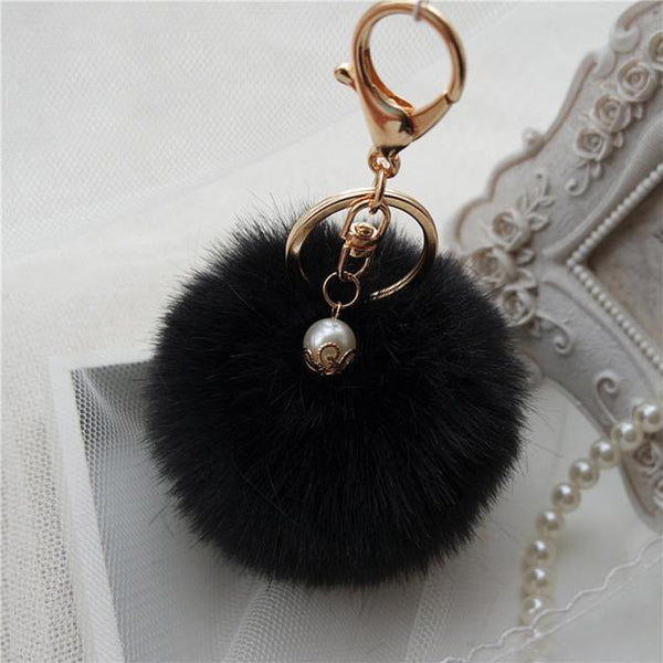 Artificial Rabbit Fur Plush Ball Keychain
