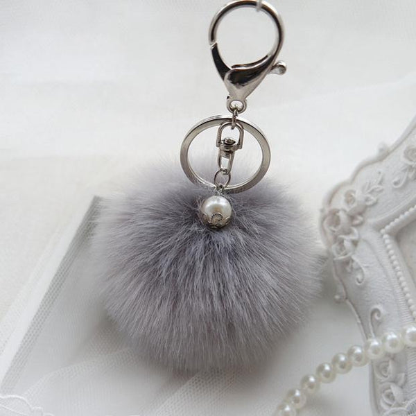 Artificial Rabbit Fur Plush Ball Keychain