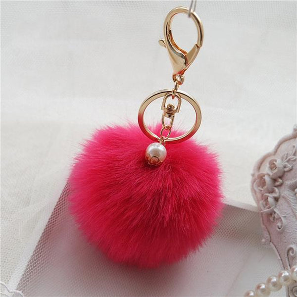 Artificial Rabbit Fur Plush Ball Keychain