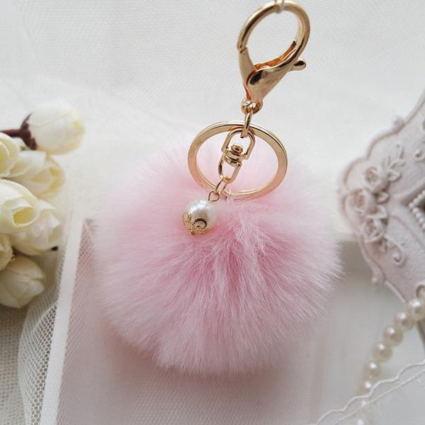 Artificial Rabbit Fur Plush Ball Keychain