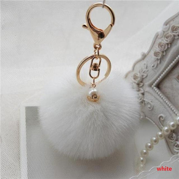 Artificial Rabbit Fur Plush Ball Keychain
