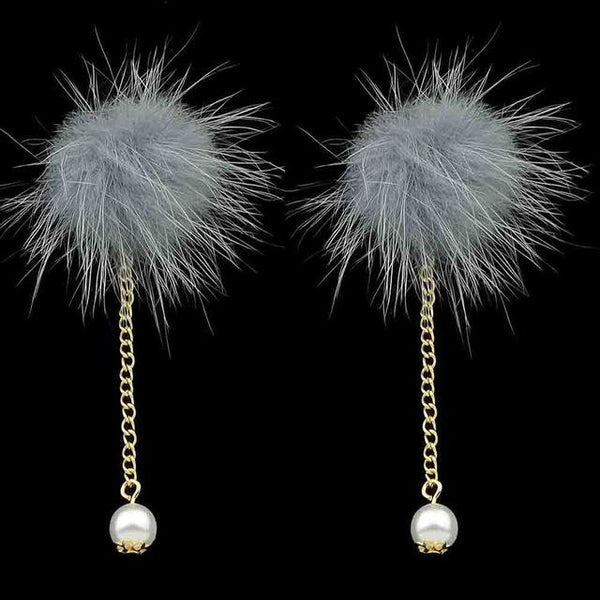 Fur Ball Drop Earrings